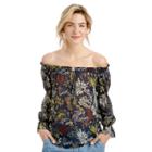 Wayf Wayf Perched Bird Off The Shoulder Top - Navy-x-small