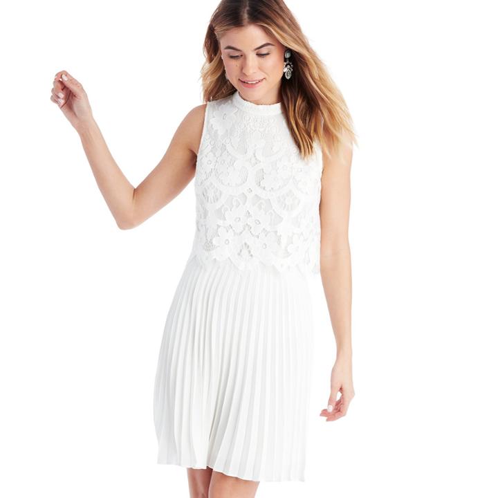 Cece Cece Lace Mock Neck Dress - New Ivory