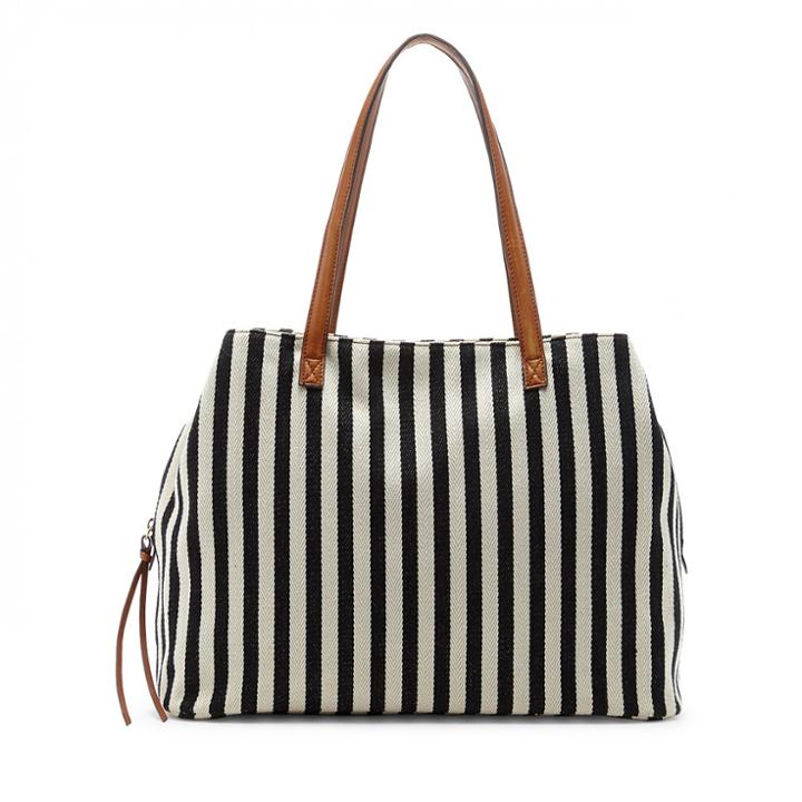 Sole Society Sole Society Millie Printed Oversize Tote - Black White Stripe