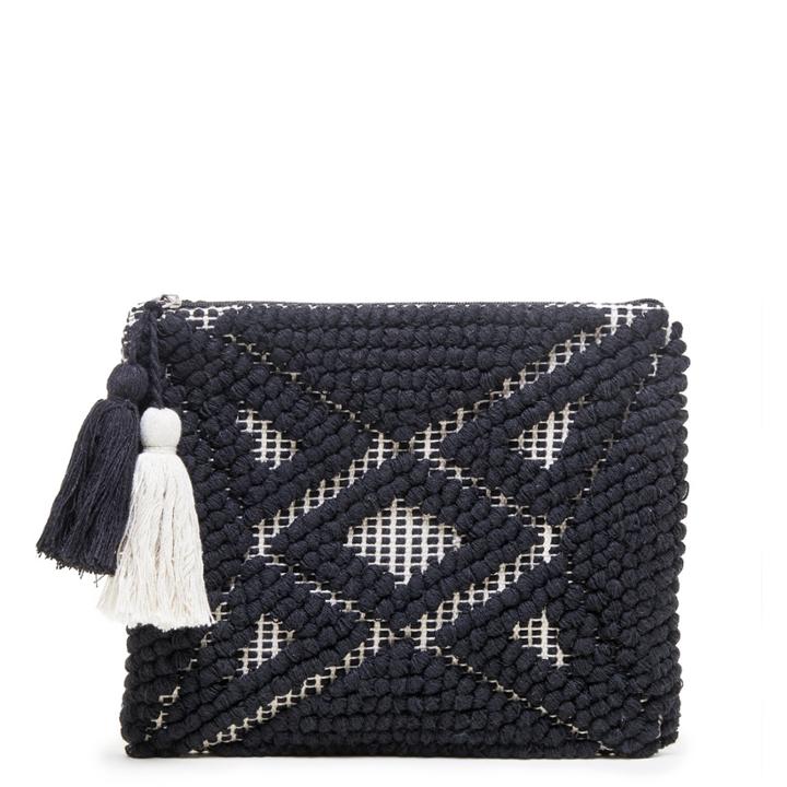 Sole Society Sole Society Palisades Woven Pattern Pouch W/ Tassels - Black White-one Size