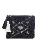 Sole Society Sole Society Palisades Woven Pattern Pouch W/ Tassels - Black White-one Size