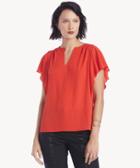 Vince Camuto Vince Camuto Women's Flutter Slv Soft Texture V Nk Blouse In Color: Spectrum Red Size Xs From Sole Society
