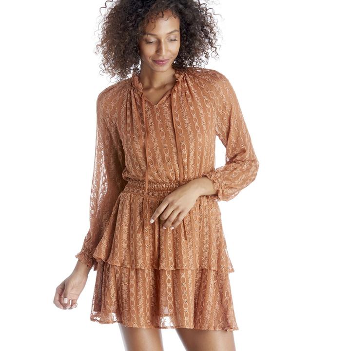 J.o.a. J.o.a. Embroidered Chiffon Layered Dress - Sienna
