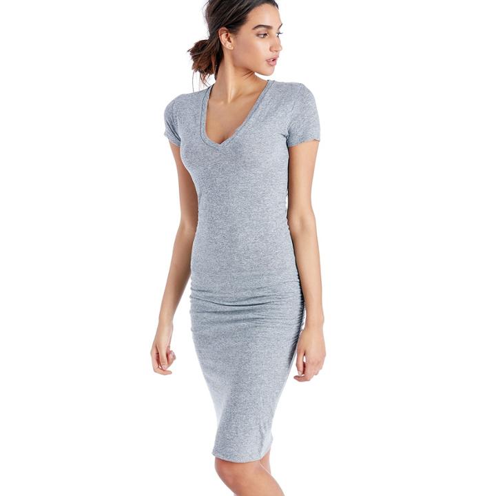 Monrow Monrow Granite V Neck Dress - Granite