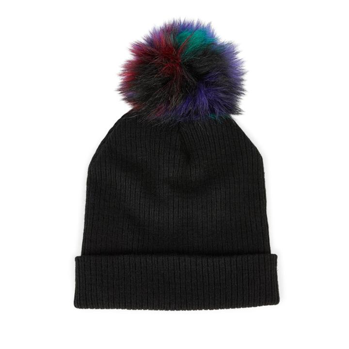 Sole Society Sole Society Ribbed Beanie W/ Pom Detail - Black Multi
