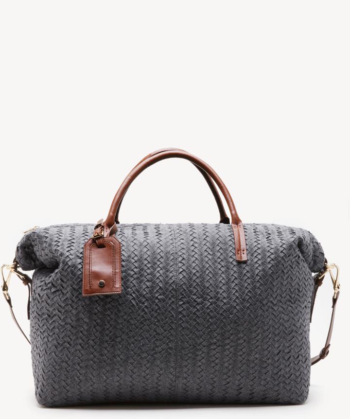Sole Society Women's Jera Weekender Casual Woven In Color: Grey Wool Bag Vegan Leather Wool From Sole Society