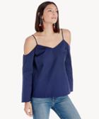 1. State Cold Shoulder Cascade Sleeve Blouse Evening Sky Size Medium Cotton Poplin From Sole Society