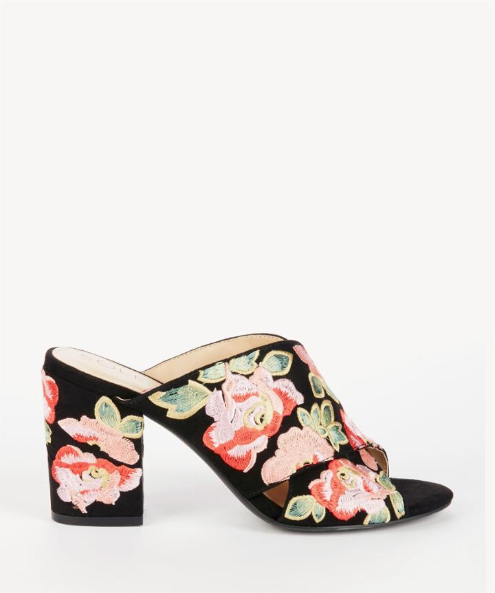Sole Society Sole Society Luella Criss Cross Mules Black/coral Multi Size 6.5 Suede