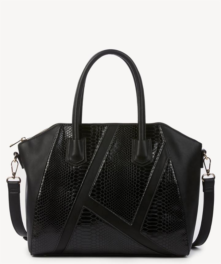 Sole Society Sole Society Chase Vegan Panel Satchel W/ Exotic Detail Bag Black Leather
