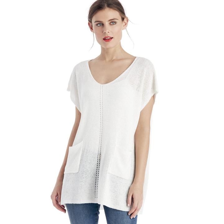 Sole Society Sole Society Lightweight Knit Tunic W/ Pockets - Ivory