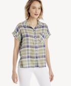 Sanctuary Sanctuary Women's Mod Short Sleeve Boyfriend Shirt In Color: Washed Cadet Plaid Size Xs From Sole Society