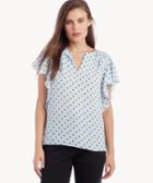 Vince Camuto Vince Camuto Women's Flutter Sleeve Romantic Dots V Neck Blouse In Color: Lake Breeze Size Xs From Sole Society