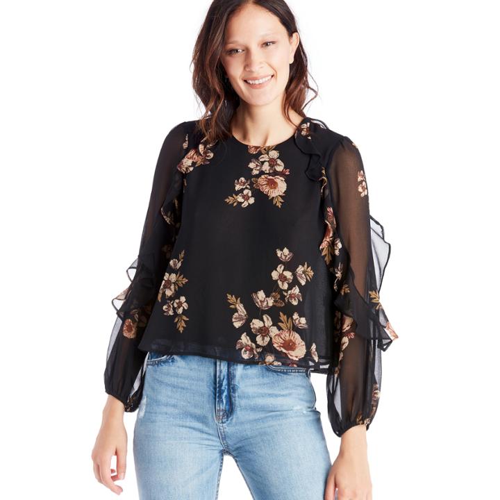 Astr Astr Lena Top - Black Pink Floral-xs