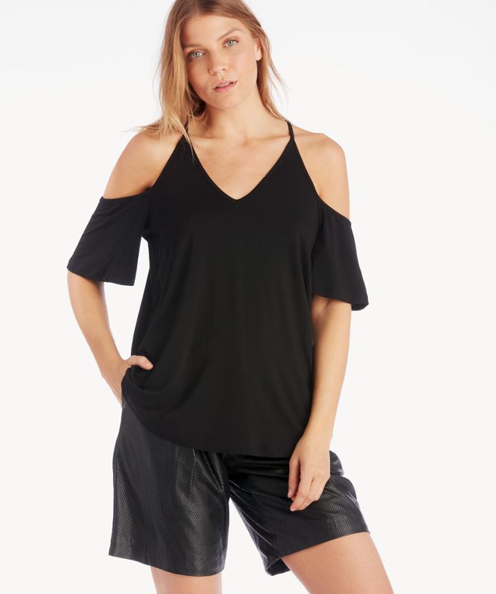 1. State Cold Shoulder Flounce Sleeve Knit Top Rich Black Size Extra Small From Sole Society