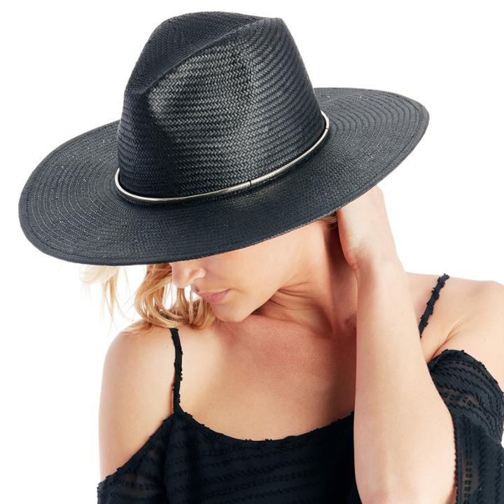 Sole Society Sole Society Wide Brim Straw Hat With Metal Band - Black