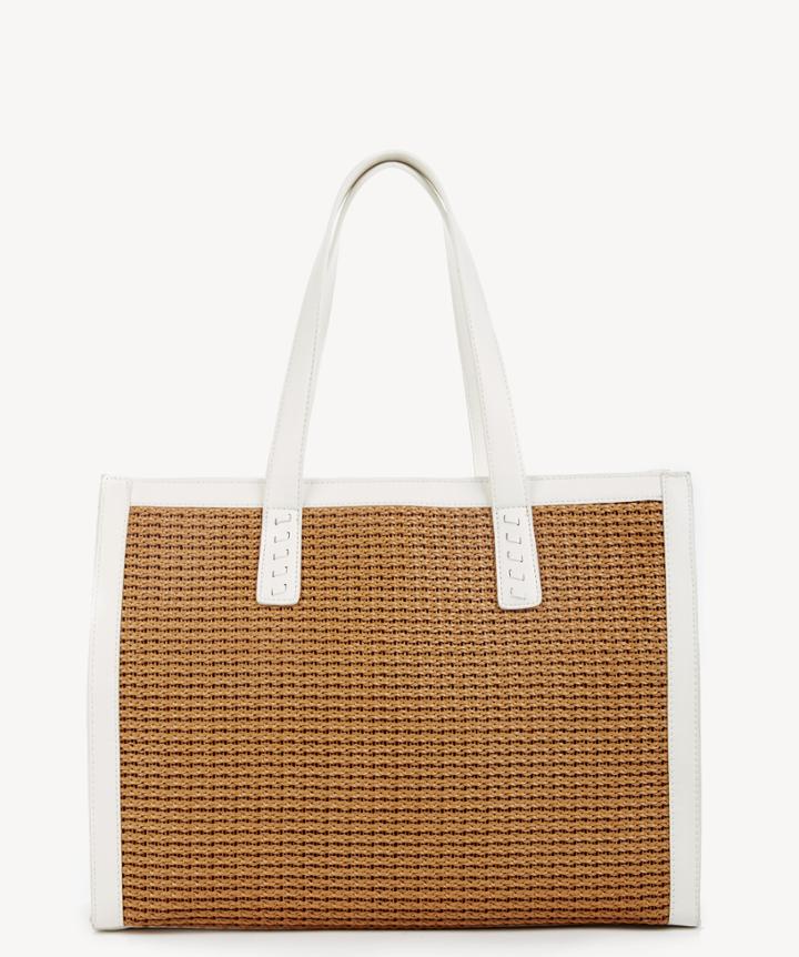 Sole Society Sole Society Nikole Tote Vegan Woven White Leather Straw