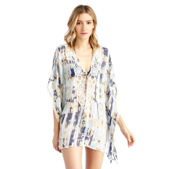 Sloane Rouge Sloane Rouge Flowy Sheer Poncho - Painterly Print-xs/s
