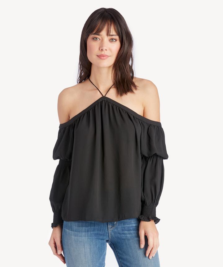 1. State 1. State High Neck Blouse W/ Smocked Sleeves