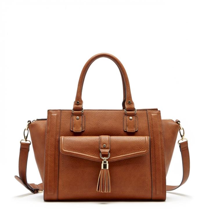 Sole Society Sole Society Johnson Medium Satchel With Front Pocket - Cognac-one Size