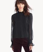 J.o.a. J.o.a. Women's Woven Mesh Top With Smocking Detail In Color: Black Size Xs From Sole Society