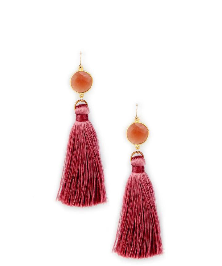 Sole Society Sole Society Gold Filled Stone Tassel Earring Mauve One Size Os