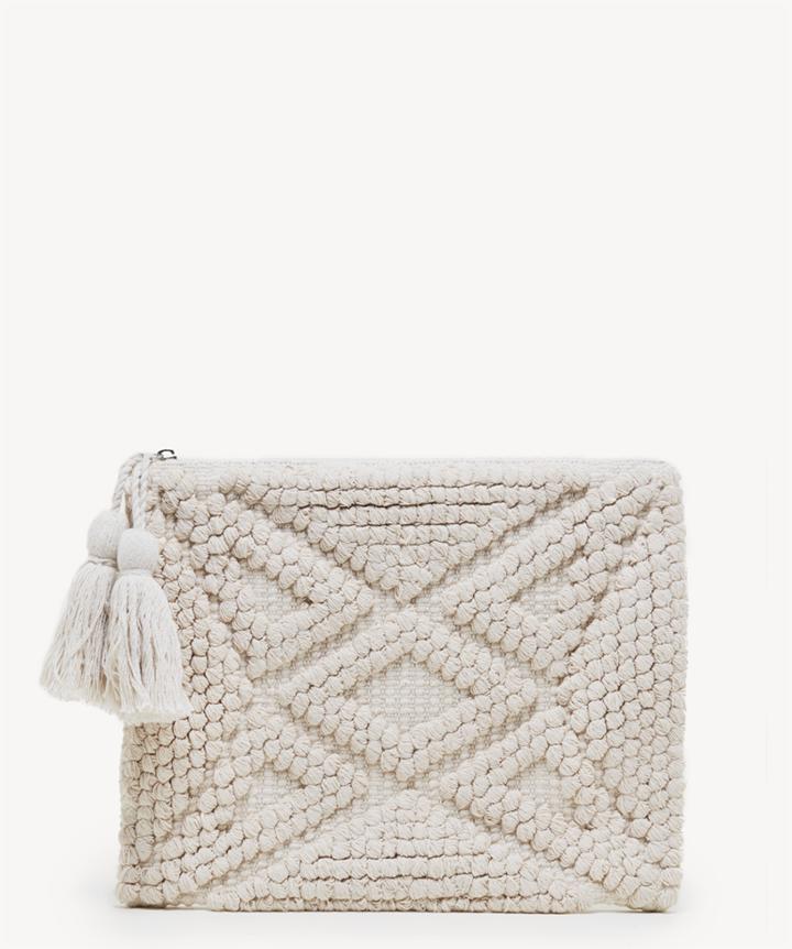 Sole Society Women's Palisades Woven Pattern Pouch Bag With Tassels Cream Fabric From Sole Society