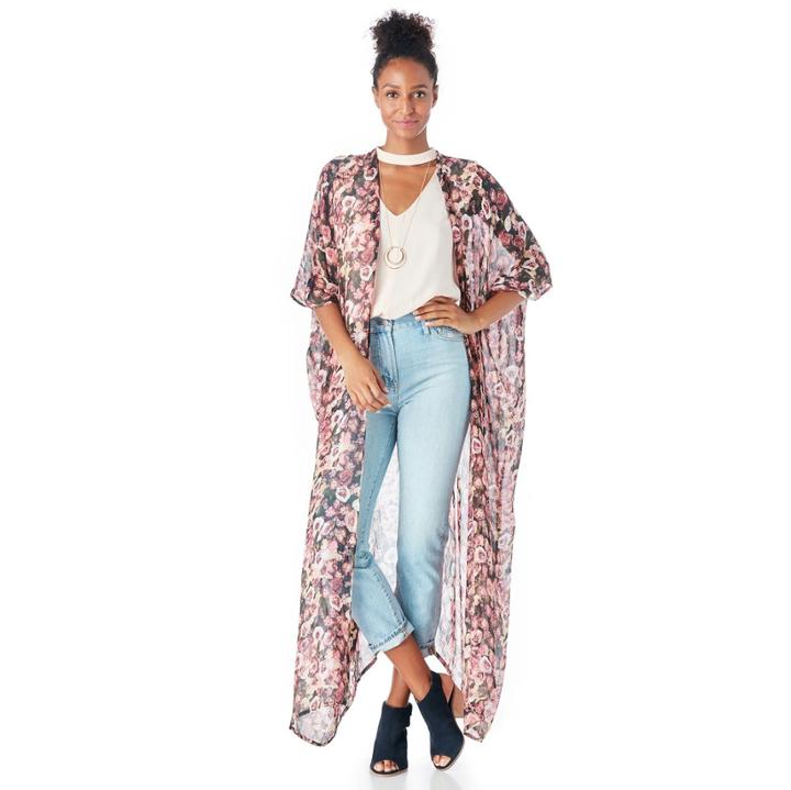Sole Society Sole Society Floral Print Duster - Dark Multi-one Size