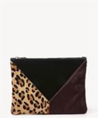 Sole Society Sole Society Shailey Genuine Haircalf Patchwork Clutch Leopard Multi Suede Vegan Leather