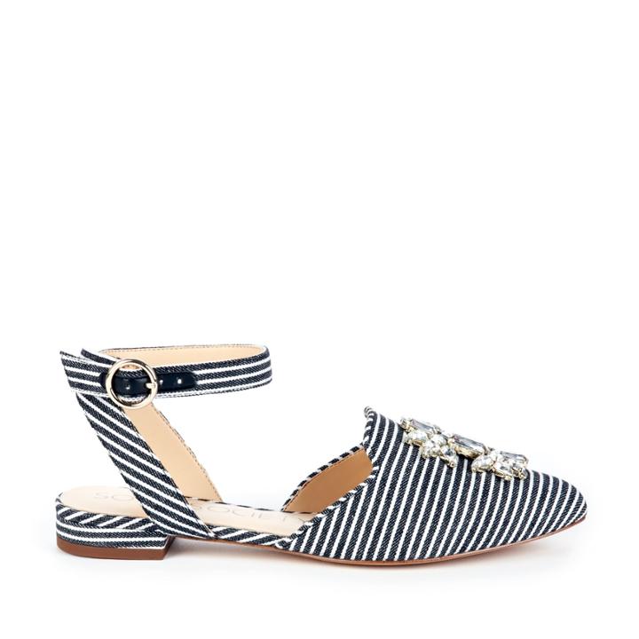 Sole Society Sole Society Pearla Slingback Embellished Flat - Black White