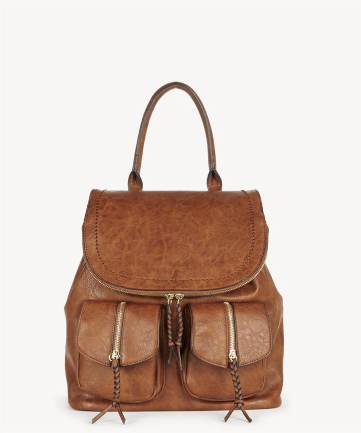 Sole Society Women's Emery Vegan Leather Backpack With Front Pockets Brown One Size From Sole Society