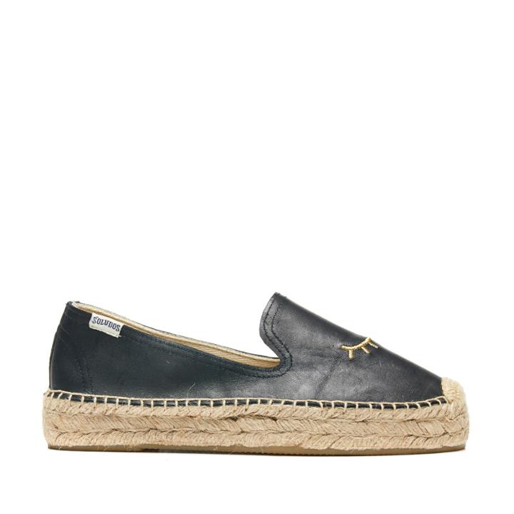 Soludos Soludos Embroidered Platform Smoking Slipper Platform Espadrille - Black Wink