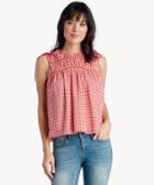 Moon River Moon River Printed Cold Shoulder Top With Lace Inset And Ties Red Gingham Size Small From Sole Society