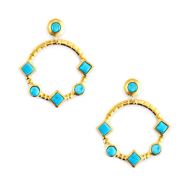 Karen London Karen London 24k Gold Plated Statement Earrings - Turquoise