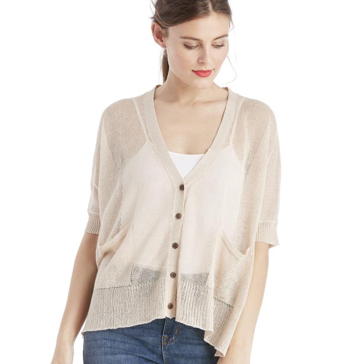 Sole Society Sole Society Sheer Cardigan With Pockets - Taupe-one Size