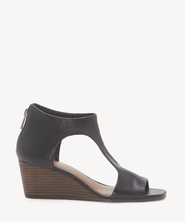 Lucky Brand Lucky Brand Women's Tehirr Back Zip Wedges Black Size 5 Leather From Sole Society