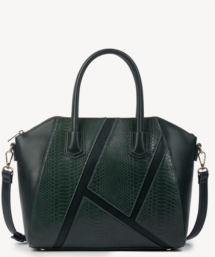 Sole Society Women's Chase Vegan Panel Satchel With Exotic Detail In Color: Emerald Bag Vegan Leather From Sole Society