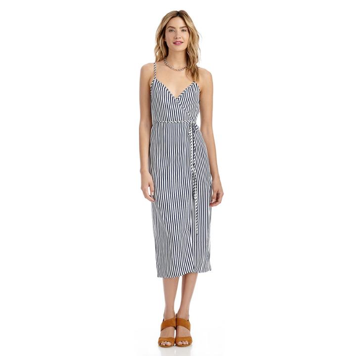 Wayf Wayf Wrap Front Dress - Navy White Stripe-xs