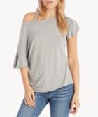 1. State 1. State Ruffle Sleeve Cut Out Shoulder Knit Top Heather Grey Size Extra Small From Sole Society