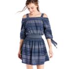 Moon River Moon River Striped Off The Shoulder Dress - Navy