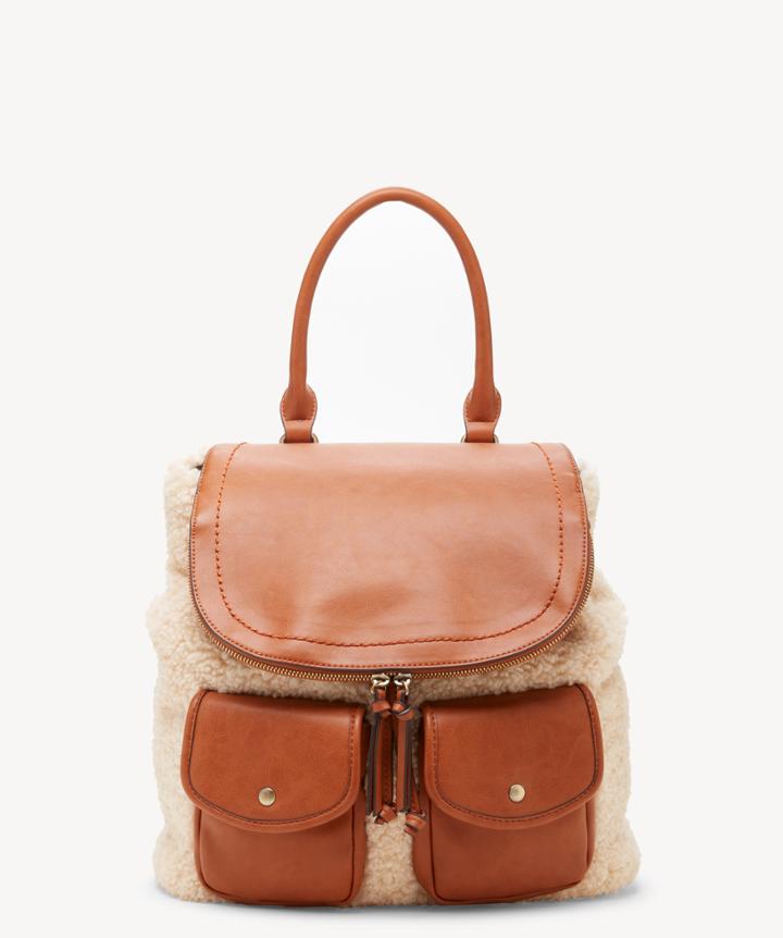 Sole Society Women's Drury Backpack Sherpa Mix Cognac Combo One Size Vegan Leather Sherpa From Sole Society