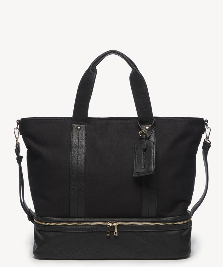 Sole Society Sole Society Dipia Tote Canvas Overnight Black Vegan Leather Cotton