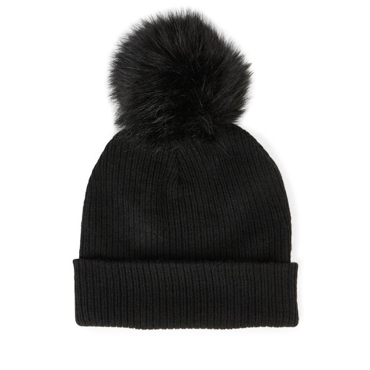 Sole Society Sole Society Ribbed Beanie W/ Pom Detail - Black