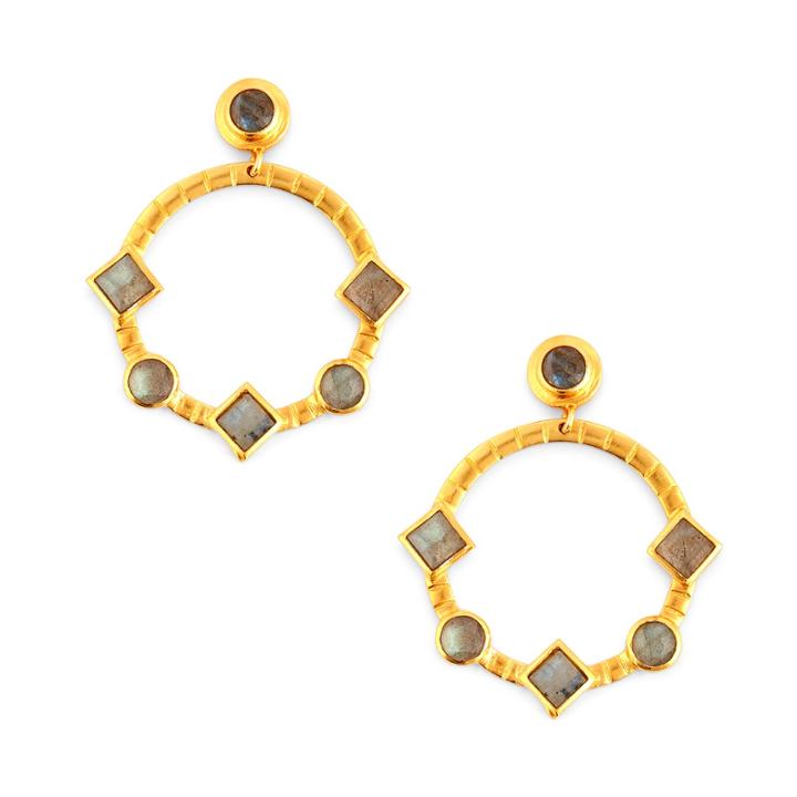 Karen London Karen London 24k Gold Plated Statement Earrings - Labradorite