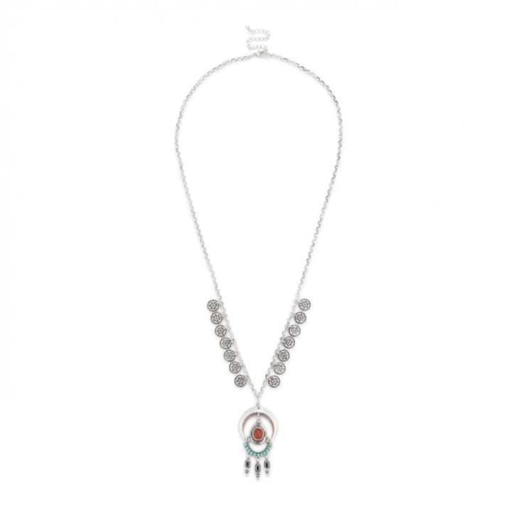 Sole Society Sole Society Stone And Coin Pendant Necklace - Silver-one Size
