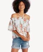 J.o.a. J.o.a. Floral Printed Off The Shoulder Flare Top Mist Mist Size Small From Sole Society