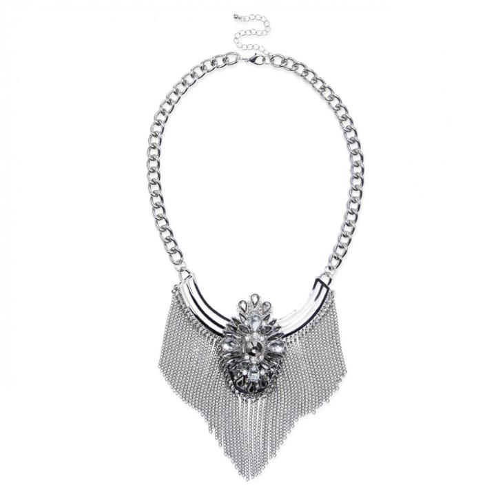 Sole Society Sole Society Crystal Fringe Statement Necklace - Silver-one Size