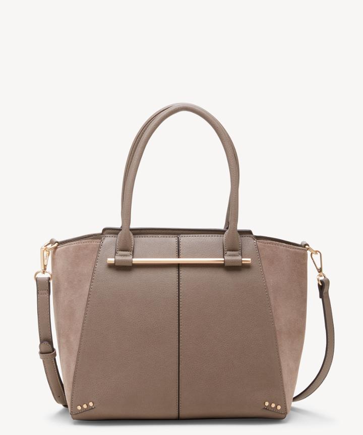 Sole Society Women's Chusy Tote Genuine Suede Mix Mushroom Vegan Leather Genuine Suede From Sole Society