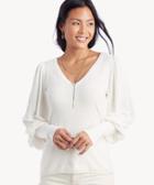 1. State 1. State Women's V Neck Blouson Sleeve Ribbed Sweater In Color: Antique White Size Xs From Sole Society