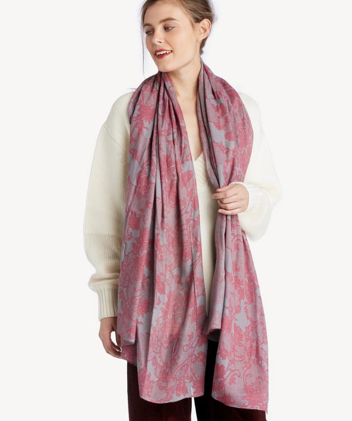 Sole Society Sole Society Lace Printed Scarf Orchid One Size Silk Wool