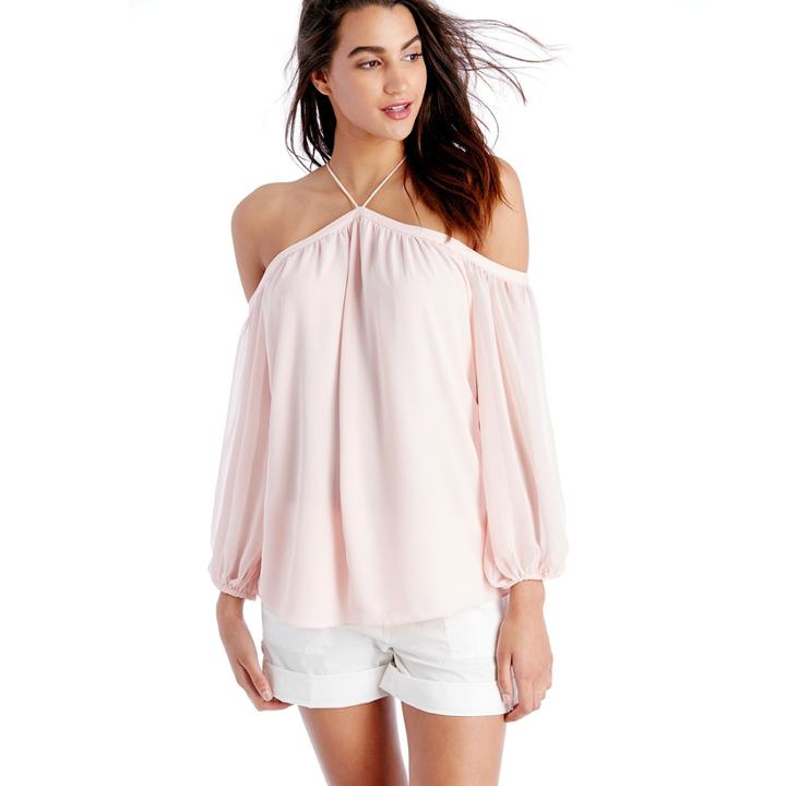 1. State 1. State High Neck Chiffon Sleeve Blouse - Pink Taffeta-x-small
